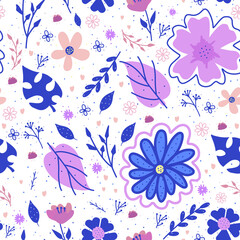Fototapeta na wymiar seamless floral pattern, cute colorful flower doodle