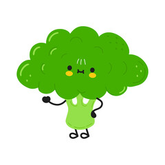 Cute funny broccoli character. Vector hand drawn cartoon kawaii character illustration icon. Isolated on white background. Broccoli fruit character concept