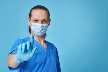 man doctor in uniform touching virtual screen