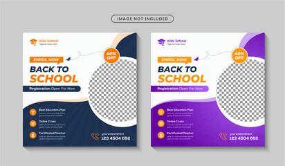 Kids school admission social media post & back to school web banner design Premium Vector