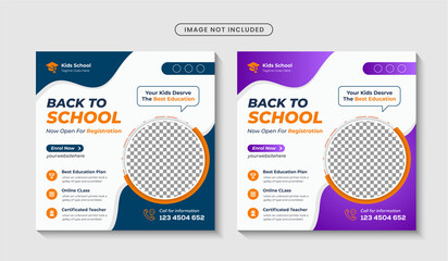 School admission social media post & back to school web banner template design Premium Vector