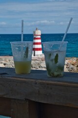 different views of the lighthouse of the port closest to Catalina Island in Dominican Republic