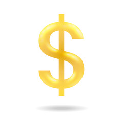 Golden dollar sign with vertical line vector flat illustration isolated on white background. Money, financial success, budget, and earning money label concept.