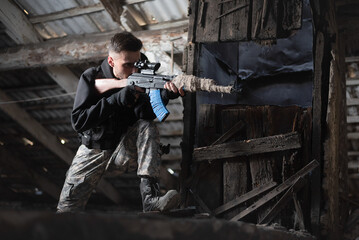 Mercenaty soldier with a rifle concept.