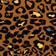 Leopard seamless pattern, animal fur, Leopard spotted skin texture. Vector illustration.