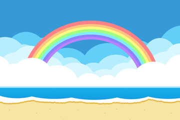 海と虹　長方形　砂浜
