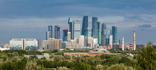 Panoramic view of the financial and business center of Moscow. Moscow city, Russia.