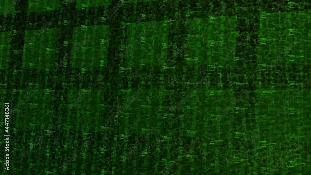Poster technological it background of abstract big data processing on a computer screen. motion. green colo