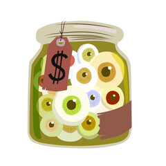 Eyes in jar on a white background. Stock vector illustration. Illustration for the holiday Halloween.