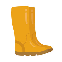 Yellow rubber boots in cartoon style isolated on white background. Vector illustration. Gargening, autumn.