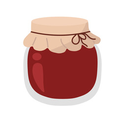 Glass jar with jam in cartoon style isolated on white background. Hand drawing food.