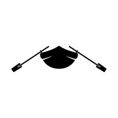 Boat icon. Pleasure boat with oars. Black silhouette. Front view. Vector simple flat graphic illustration. The isolated object on a white background. Isolate. © far700
