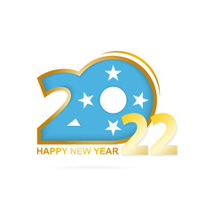 Year 2022 with Micronesia Flag pattern. Happy New Year Design.