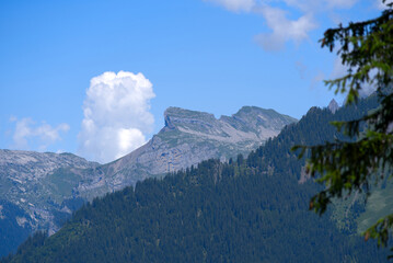 Fototapeta premium Landscape in the mountains at Bernese highland on a beautiful summe day. Photo taken July 20th, 2021, Lauterbrunnen, Switzerland.