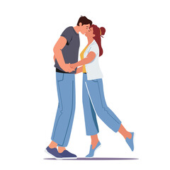 Loving Couple Kissing Isolated on White Background. People Spend Time Together Flirting, Holding Hands. Love, Dating