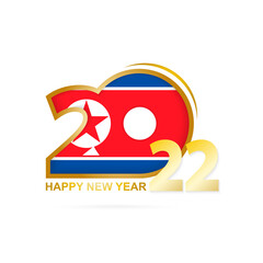 Year 2022 with North Korea Flag pattern. Happy New Year Design.