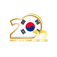 Year 2022 with South Korea Flag pattern. Happy New Year Design.