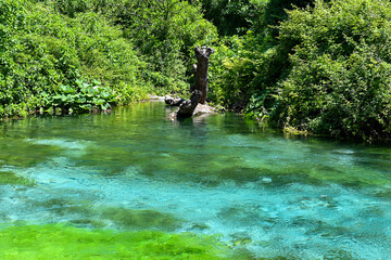 Beautiful spring The Blue Eye, Syri i Kalter in the Mali i Gjere mountains near Sarande in Albania...