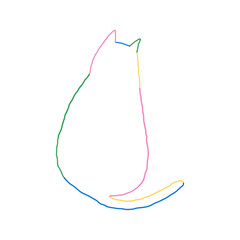 Back-sitting cat line vector illustration. Cat contour made of colorful lines on the white background