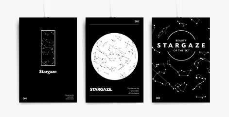 Stargaze. Stylish trendy black and white posters with constellations