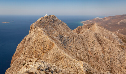 Panoramic view from the top of the mountain on Greek island Anafi in Cyclades, Greece