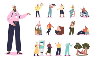 Adult african business woman lifestyle set: relax outdoor, walk, use smartphone, communicate