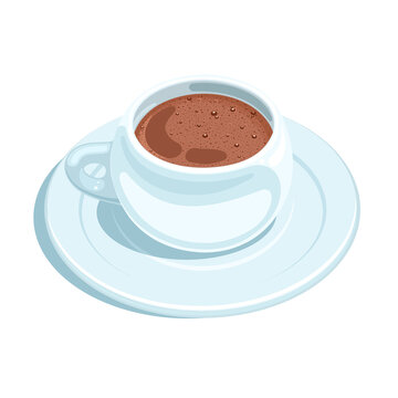 Hot chocolate in a porcelain mug. Vector illustration on white background.