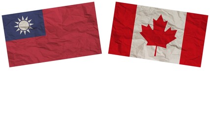 Canada and Taiwan Flags Together Paper Texture Effect Illustration