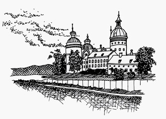 Fototapeta premium Schloss am Fluss, Illustration