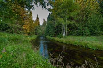 Fototapeta na wymiar Color summer Studena Vltava river near Stozec village in national park