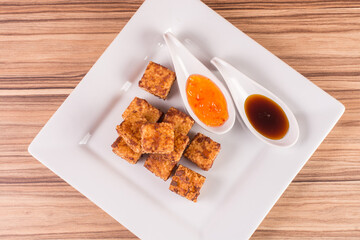 tapioca dice on wooden background