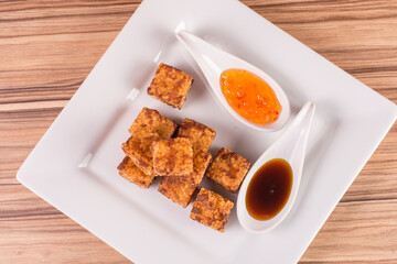 tapioca dice on wooden background