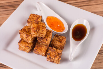 tapioca dice on wooden background