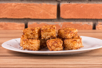 tapioca dice on wooden background