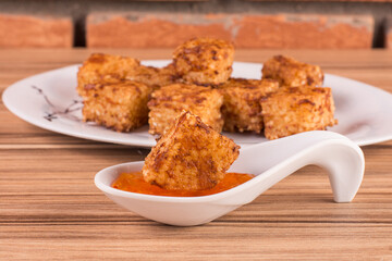tapioca dice on wooden background