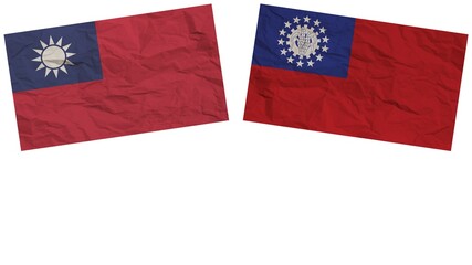Myanmar Burma and Taiwan Flags Together Paper Texture Effect Illustration