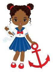 Cute Beautiful Black Girl Wearing Nautical Dress