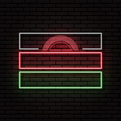 Neon sign in the form of the flag of Malawi. Against the background of a brick wall with a shadow. For the design of tourist or patriotic themes. The African continent