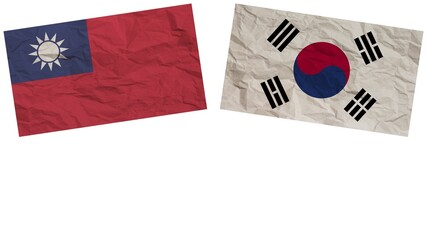 South Korea and Taiwan Flags Together Paper Texture Effect Illustration
