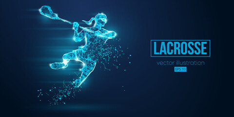 Abstract silhouette of a wireframe lacrosse player from particles on the blue background. Convenient organization of eps file. Vector illustartion. Thanks for watching