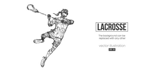 Abstract silhouette of a wireframe lacrosse player from particles on the white background. Convenient organization of eps file. Vector illustartion. Thanks for watching