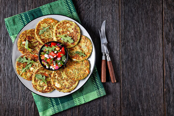Zucchini Fritters with Dill and tomato salad