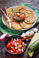 Zucchini Fritters with Dill and tomato salad