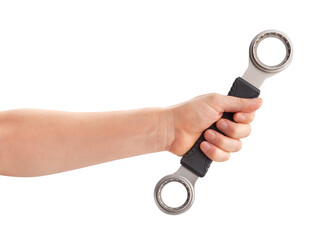 bicycle bottom bracket tool in hand path isolated on white