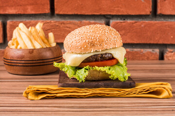hamburger on wooden background