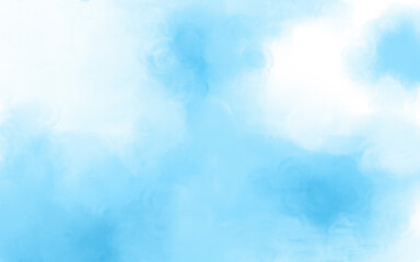watercolor background of blue sky and clouds with soft transitions. Picturesque sky background on canvas