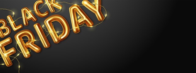 Black Friday. Sale. Banner, poster, logo golden color on dark background.