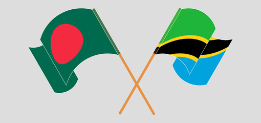 Fototapeta na wymiar Crossed and waving flags of Bangladesh and Tanzania
