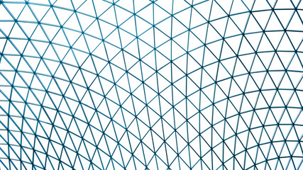 Glass dome roof sky light geometric triangle pattern background. Window metal frame and geodetic glass dome building wallpaper - obrazy, fototapety, plakaty