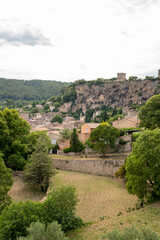 Small old village in hear of Provence Cotignac with famous cliffs with cave dwellings